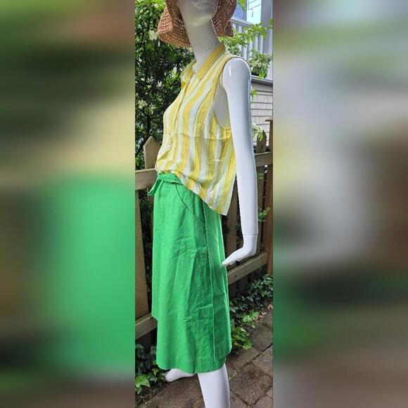 Vintage Green Linen Wrap around Skirt 28 inch waist - Picture 4 of 9